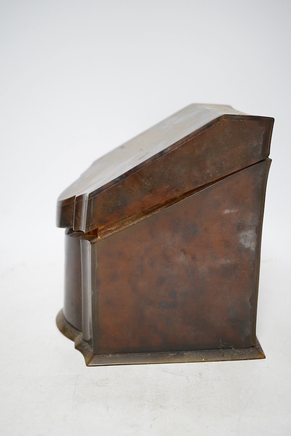 A late 19th century tortoiseshell letter box, 19cm high. Condition - in need of restoration, side panel broken away from back panel